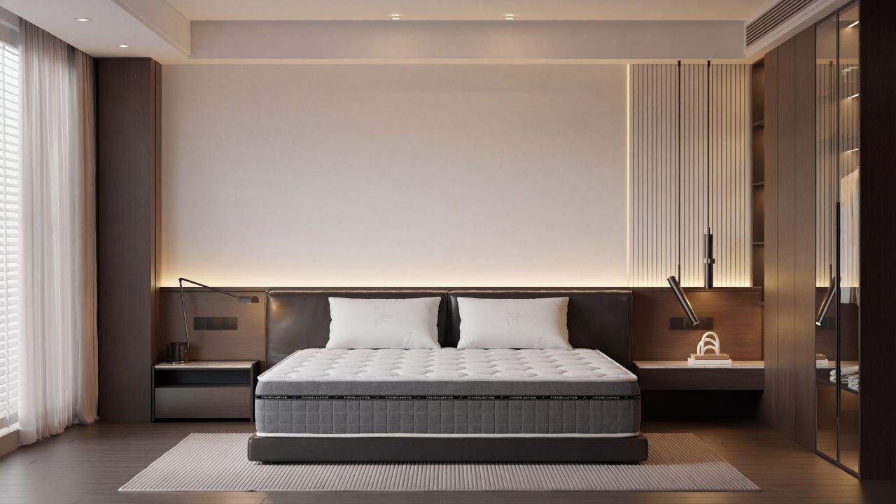 Colchão viscoelástico ViscoDream de firmeza média em quarto moderno.